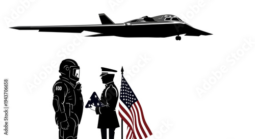 US Air Force Stealth Bomber and Honor Guard with Flag