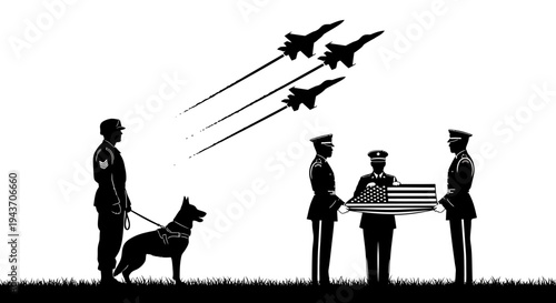 US Air Force Honor Guard with Casket and Fighter Jets Flyover