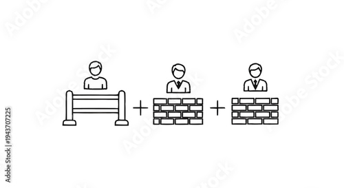 Three people behind barriers representing obstacles.