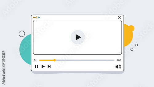 Clean video player interface on a simple background with playback controls like play, pause, and volume for web and app development projects.