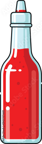 Ketchup bottle illustration with tomato sauce condiment container, simple food packaging vector icon for restaurant and fast food design
