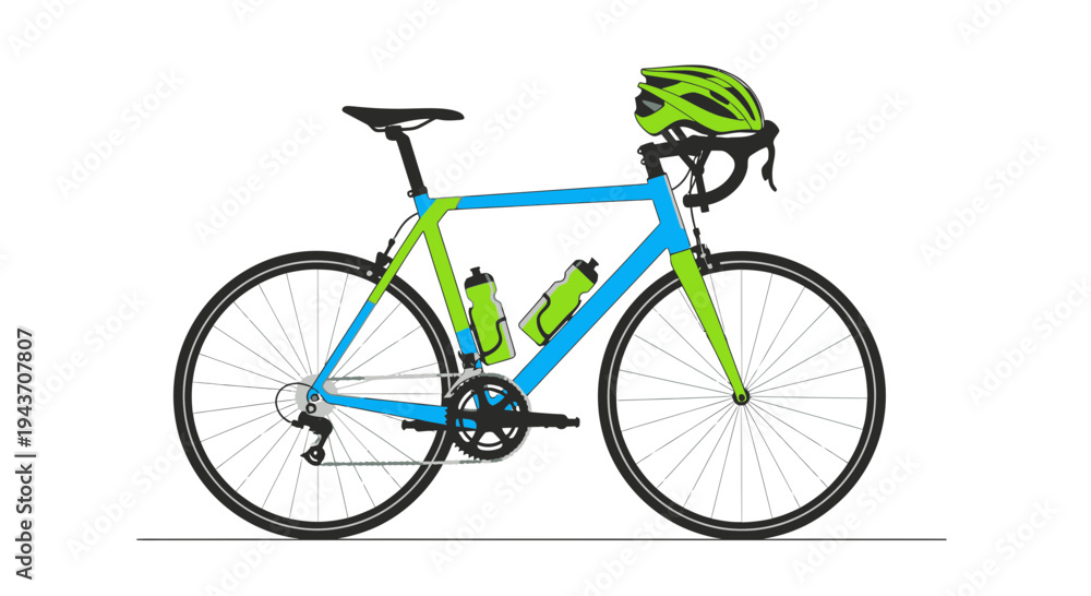 Fototapeta premium Vector road bike with helmet and water bottles