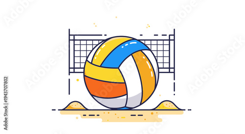 Vector illustration of a colorful volleyball on sandy court