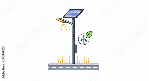 Vector illustration of solar powered street light with eco friendly symbols