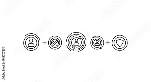 User profile verification and security icons in a sequence.