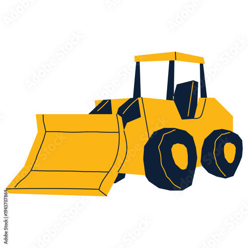 Yellow Wheel Loader Vector Illustration in Modern Flat Design Style for Construction and Industry