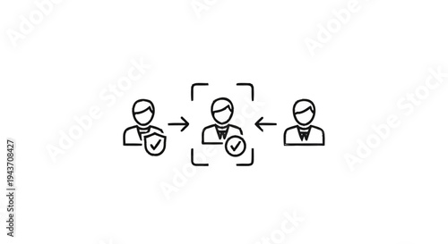 User verification process with security and confirmation icons.