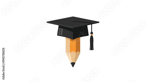 Minimalist educational logo design combining a black graduation cap with the top of a yellow pencil on a white background.