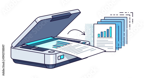 Vector illustration of printer with document and graph