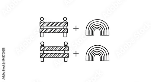 Two Construction Barriers and Two Rainbows Illustration.