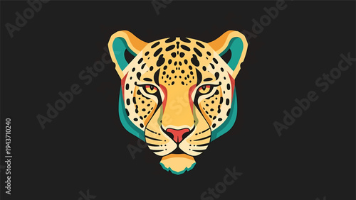 Vibrant Jaguar Face Portrait with Colorful Accents.