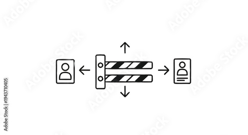 Two people connected by a central barrier with arrows indicating movement.
