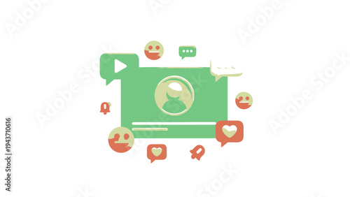 Video Player Interface with Social Media Icons and Emojis.