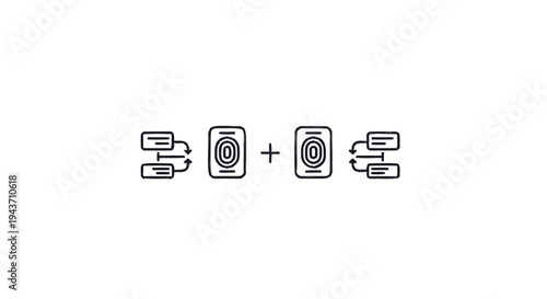 Two Fingerprint Icons Connected by Plus Sign and Arrows.