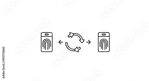 Two washing machines with circular arrows indicating transfer.
