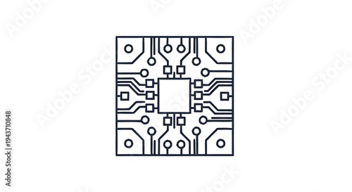 Top view of a microchip with integrated circuits and pins.