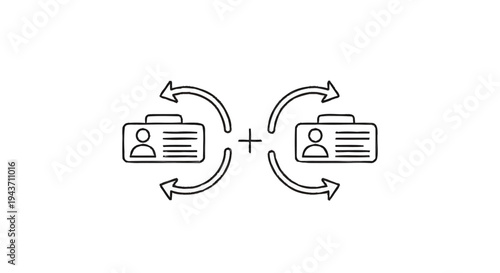 Two ID Badges with Circular Arrows Symbolizing Exchange.