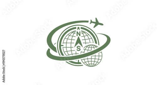 Travel Agency Logo with Compass and Airplane Icon.
