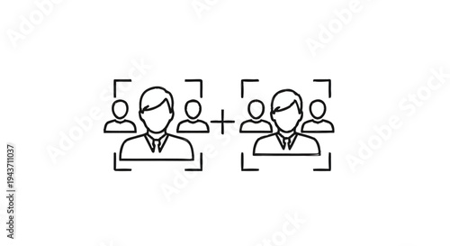 Two Groups of People in Focus Frames with Plus Sign.