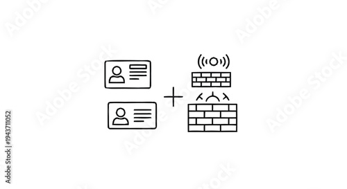 Two ID Cards and a Brick Wall with Wi-Fi Symbol.