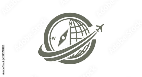 Travel Compass Globe Airplane Logo Design.
