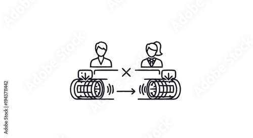 Two people exchanging data through a network connection.