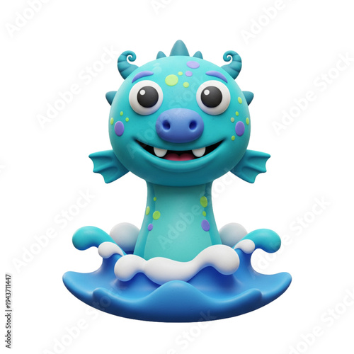 Playful cartoon dragon smiling in wavy digital waters digital art view
