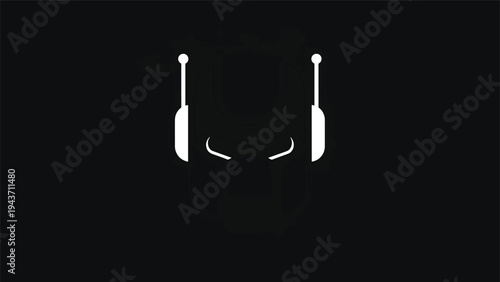 Two white walkie talkies on a black background.