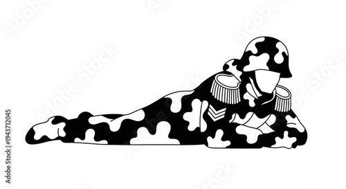 Camouflaged Soldier Lying Down, Military Camouflage Pattern, Soldier Silhouette