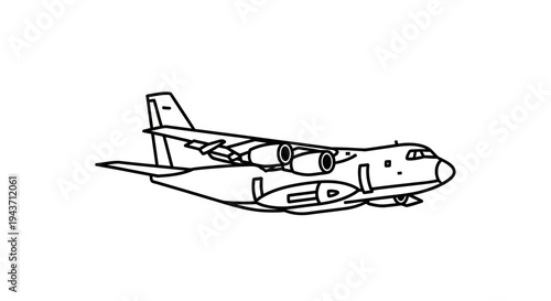 Cargo Aircraft Silhouette: Military Transport Plane, Jet Engine, Aviation