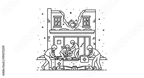 Disaster relief team provides first aid to victims after building collapse