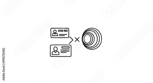 Two ID Cards Leading to Concentric Circles Symbol.
