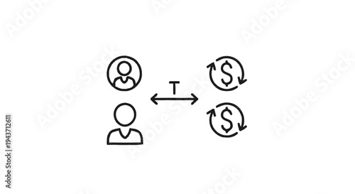 Two people exchanging money with arrows indicating transaction.