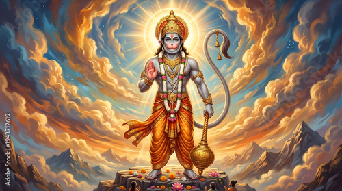 Lord Hanuman Ji 4K HD Desktop Wallpaper | Hanuman Ji Divine Animated Background 16:9 | Hanuman Jayanti Spiritual Wallpaper for PC