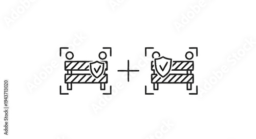 Two Security Barriers with Shield and People Icons.