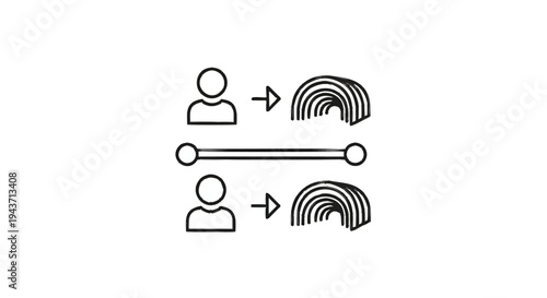 Two people icons transforming into abstract rainbow shapes.
