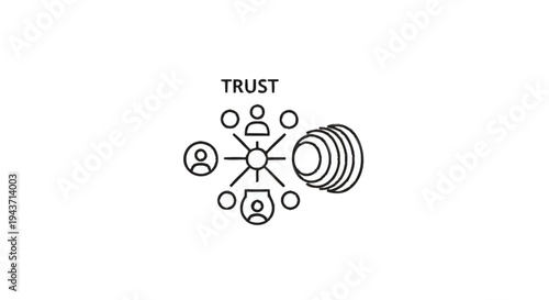 Trust network concept with people connected to a central hub.