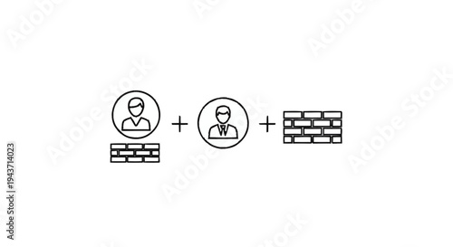 Two people icons with brick wall segments symbolizing connection or separation.