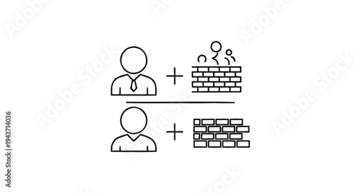 Two people icons with different brick wall illustrations.