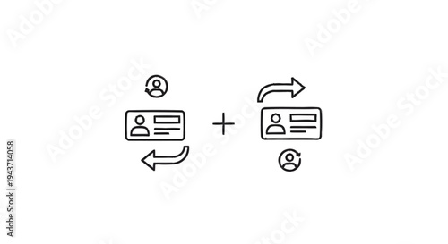 Two ID Cards with People Icons and Arrows Showing Exchange.