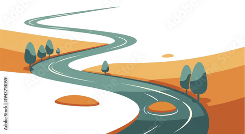 Abstract illustration of winding river flowing through a landscape