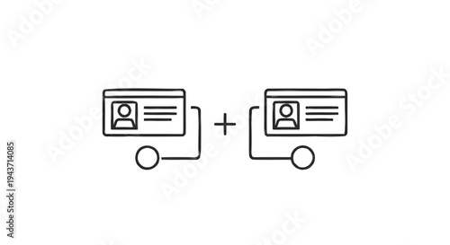 Two User Profile Cards Connected with Plus Sign and Circles.