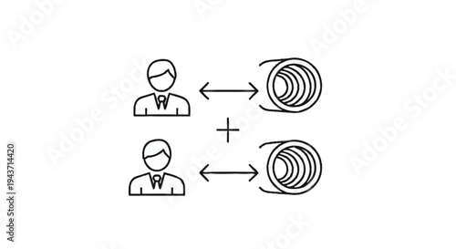 Two people interacting with pipes representing business connection.