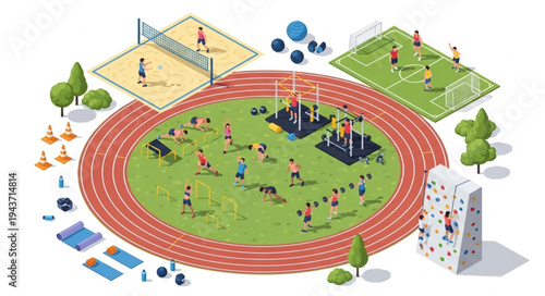 Stadium with Running Track and Field.