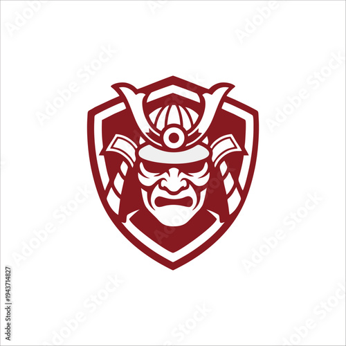 Samurai Warrior Mask Logo – Japanese Helmet Emblem Vector