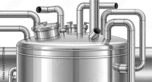 Stainless Steel Tank with Pipes.