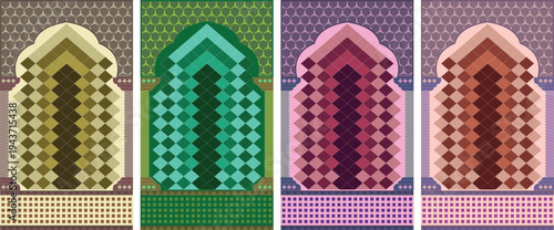 islamic muslim colorful prayer mat floral vector art design with 4 color variation