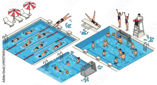 Swimming Pool Activities and Facilities Illustration.