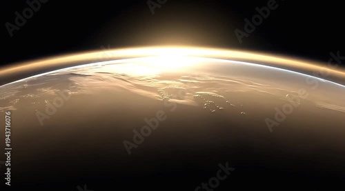 Cinematic sunrise over planet Earth from deep space orbit