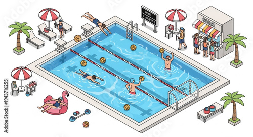 Swimming Pool Scene with People.